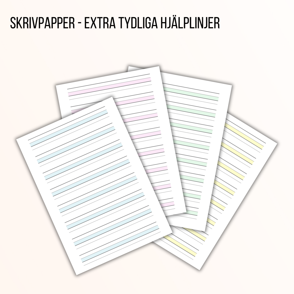 Skrivpapper med extra tydliga hjälplinjer – två versioner