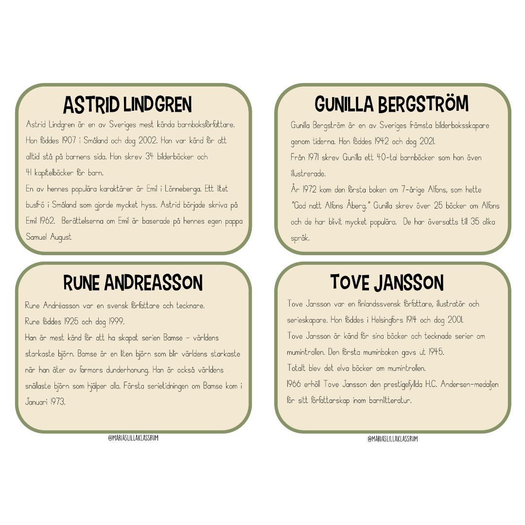 Faktakort - 6 barnboksförfattare