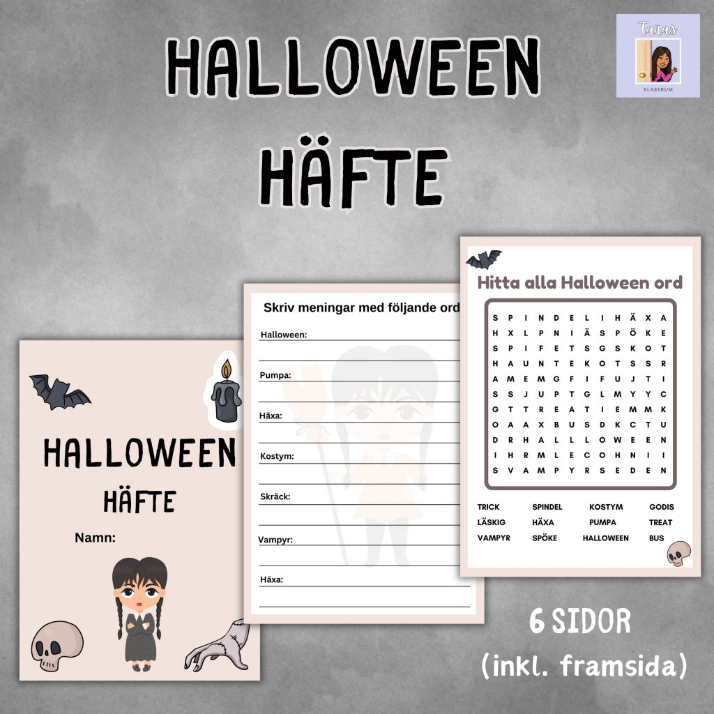 Halloween häfte med blandade uppgifter (åk 1-3)