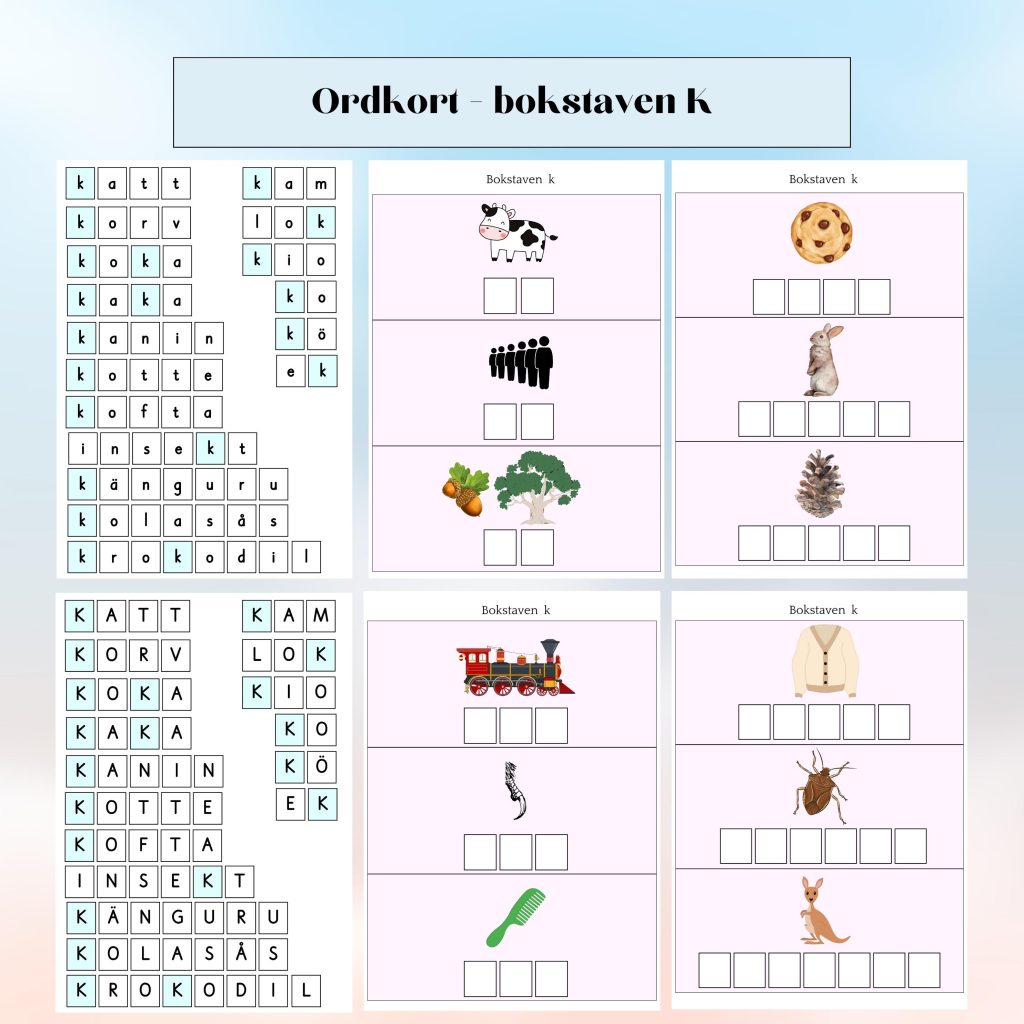 Ordkort – bokstaven K