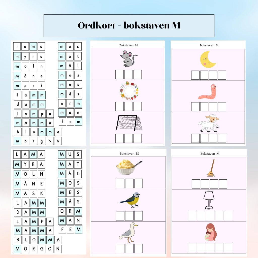Ordkort – bokstaven M