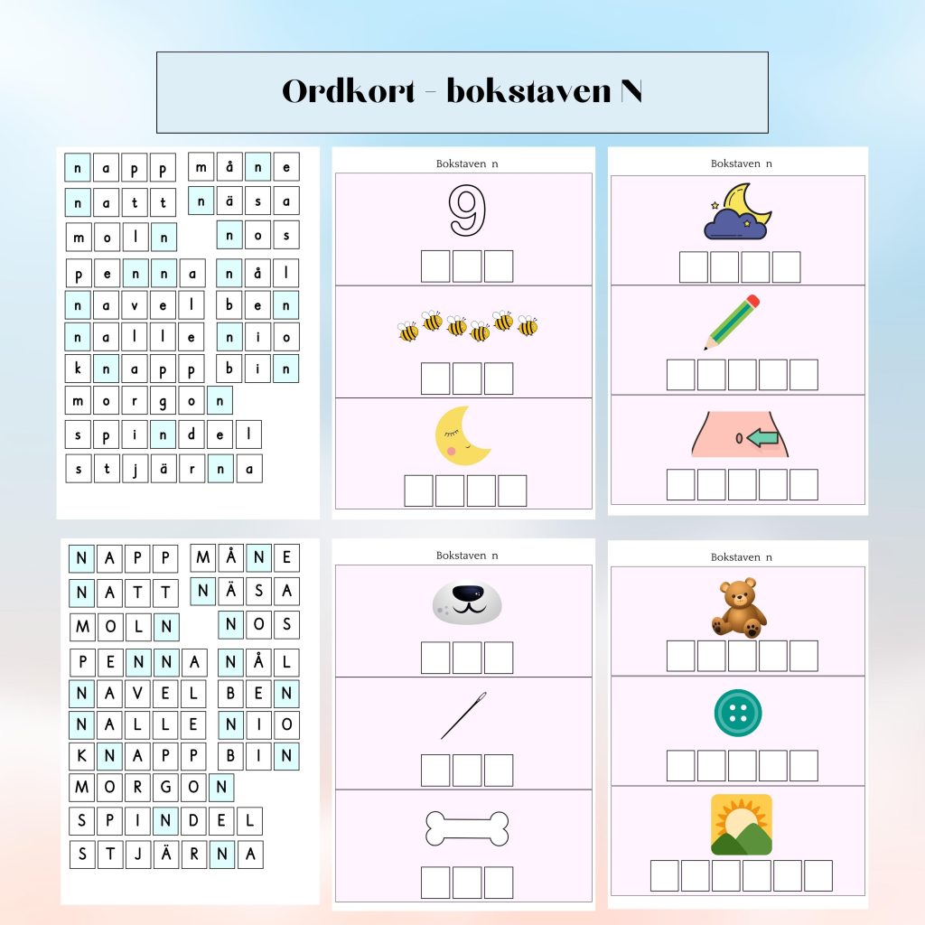 Ordkort – bokstaven N