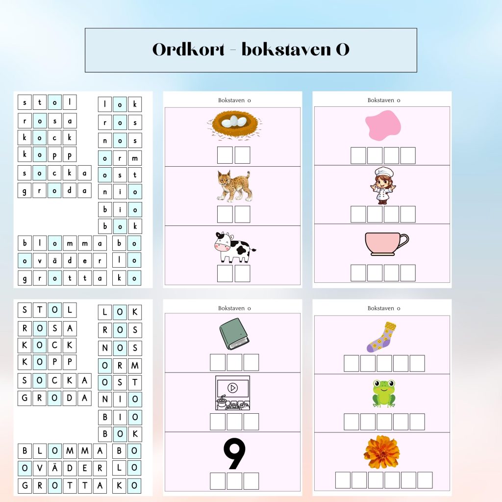 Ordkort – bokstaven O