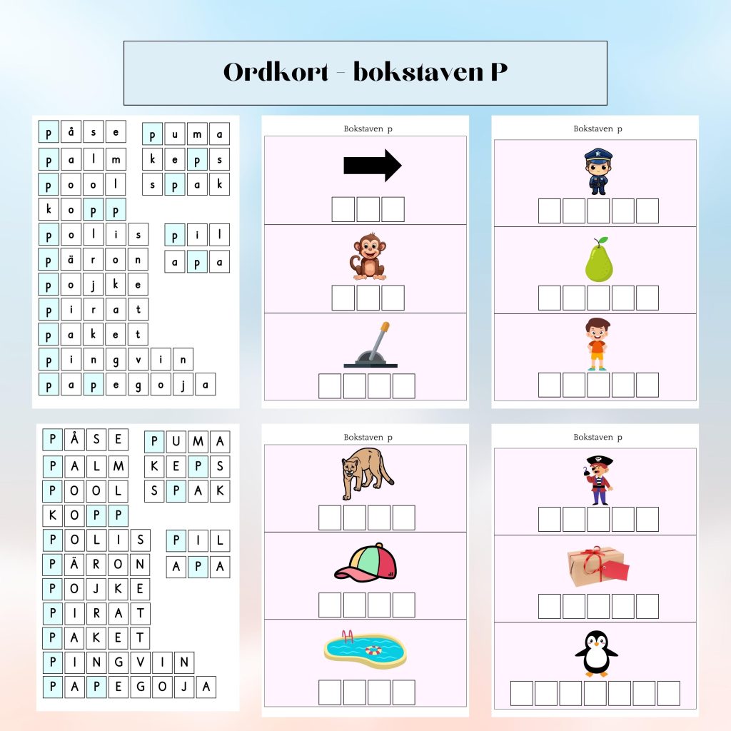 Ordkort – bokstaven P