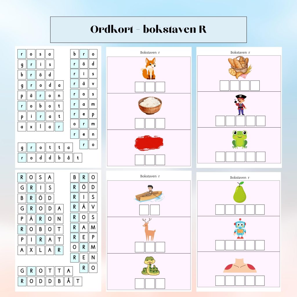 Ordkort – bokstaven R