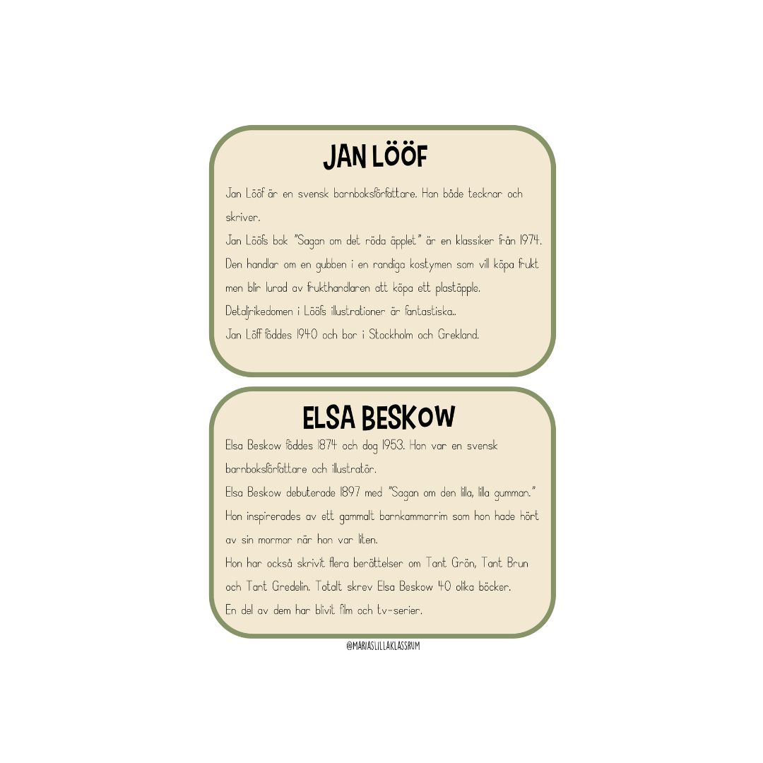 Faktakort - 6 barnboksförfattare