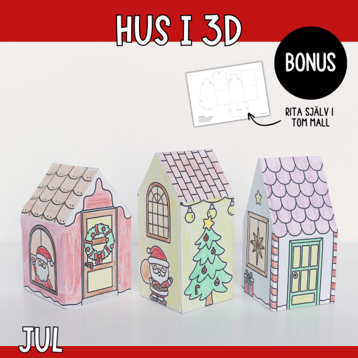 Julpyssel - färglägg och gör hus i 3D