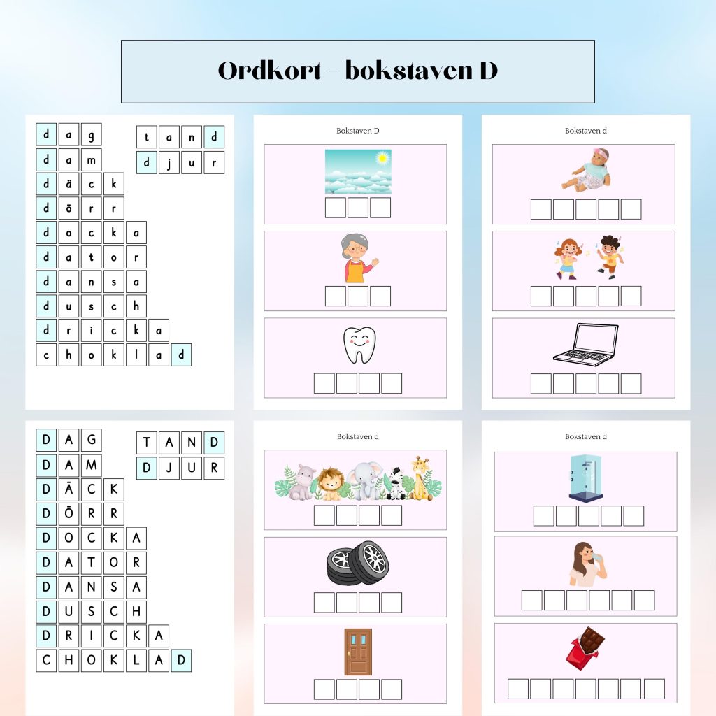 Ordkort – bokstaven D