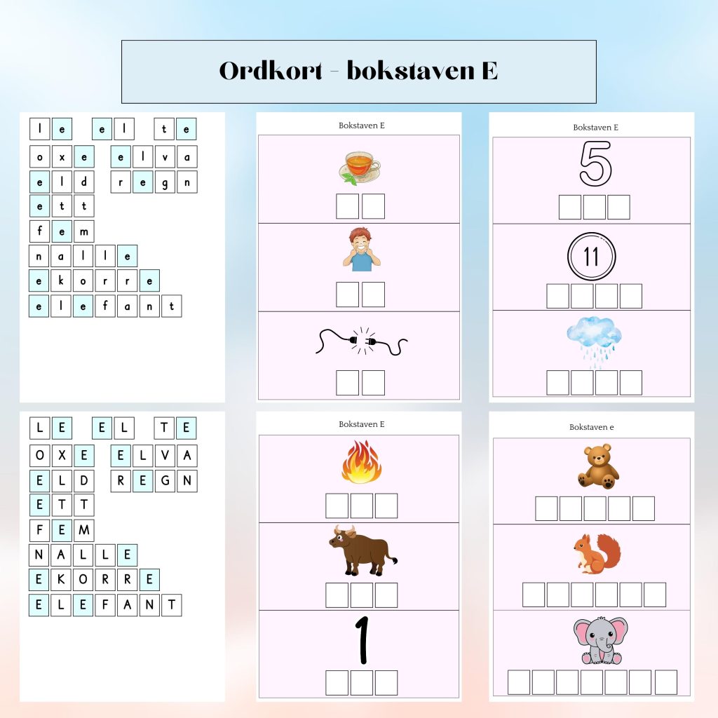 Ordkort – bokstaven E
