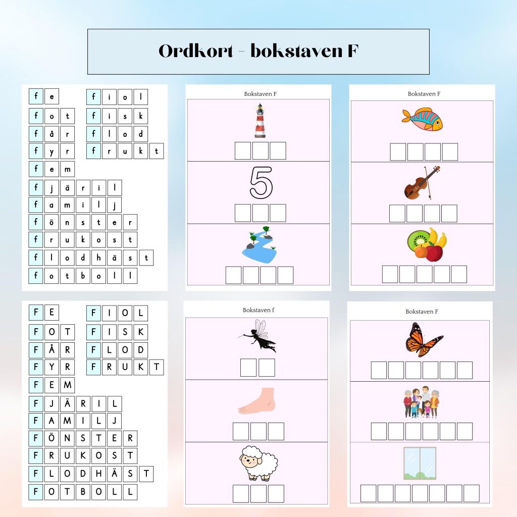 Ordkort – bokstaven F