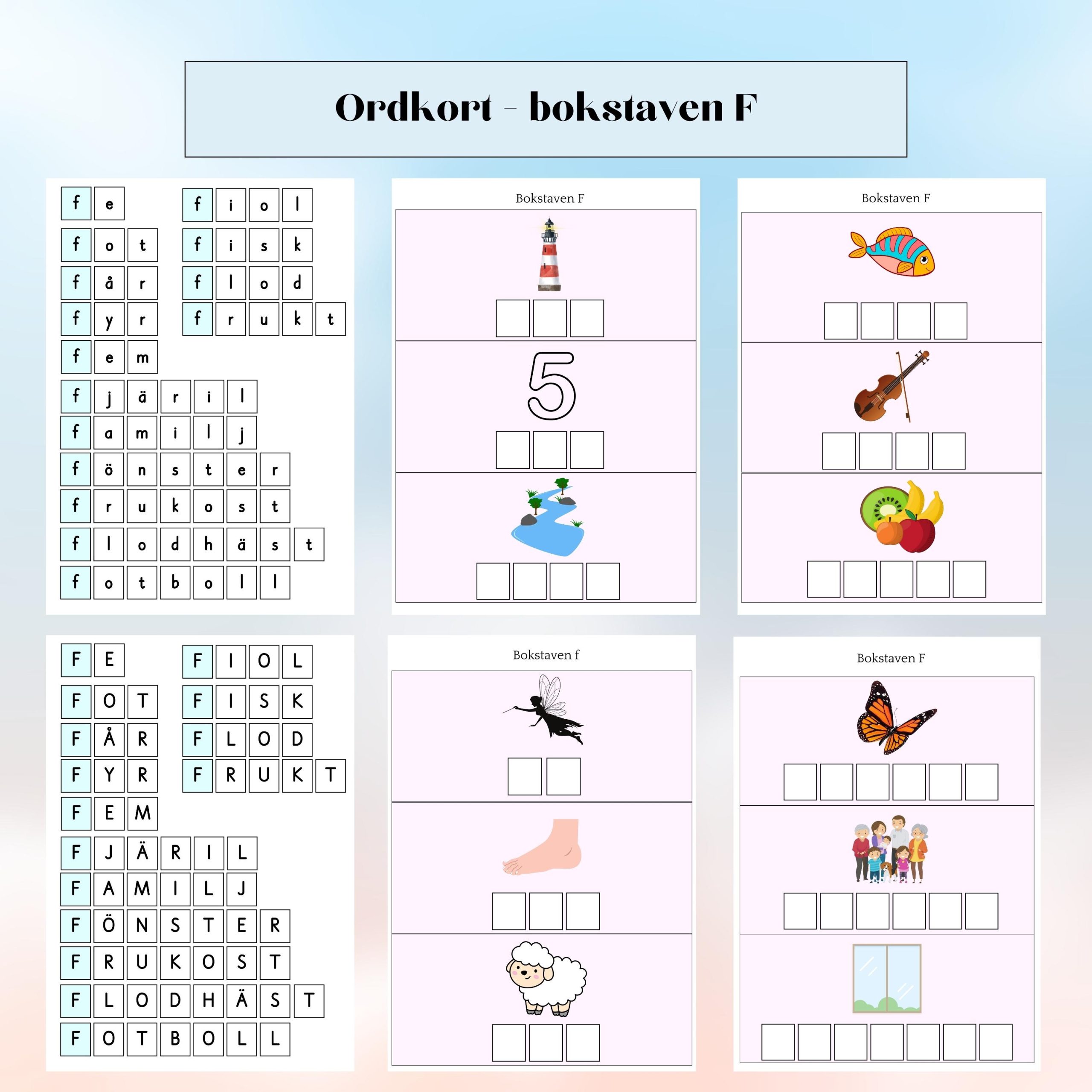 Ordkort - bokstaven F