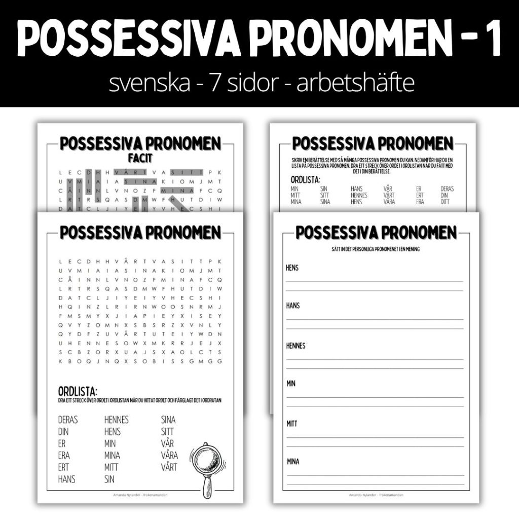 Possessiva pronomen – 1– 7 sidor – arbetshäfte