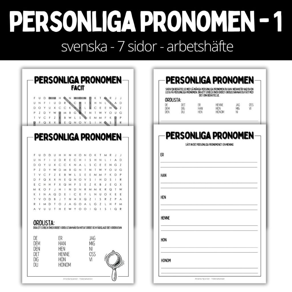 Personliga pronomen – 1 – 7 sidor – arbetshäfte