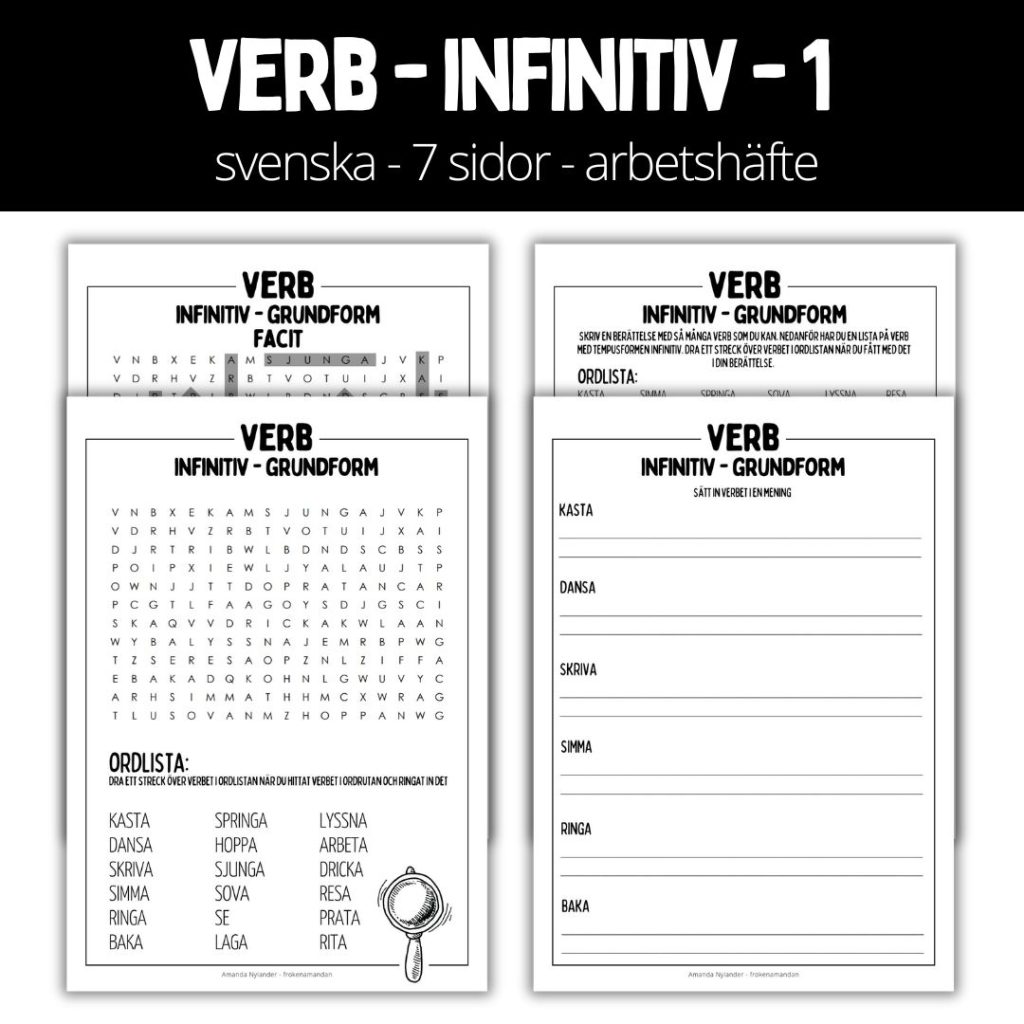 Verb (infinitiv) – 7 sidor – arbetshäfte