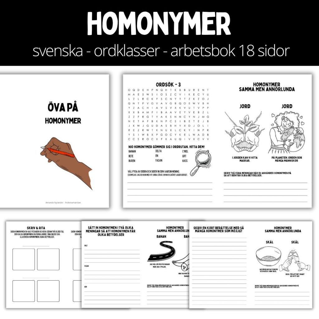 Öva på homonymer – arbetsbok – 18 sidor