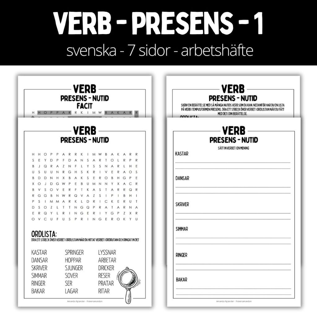 Verb (presens) – 7 sidor – arbetshäfte