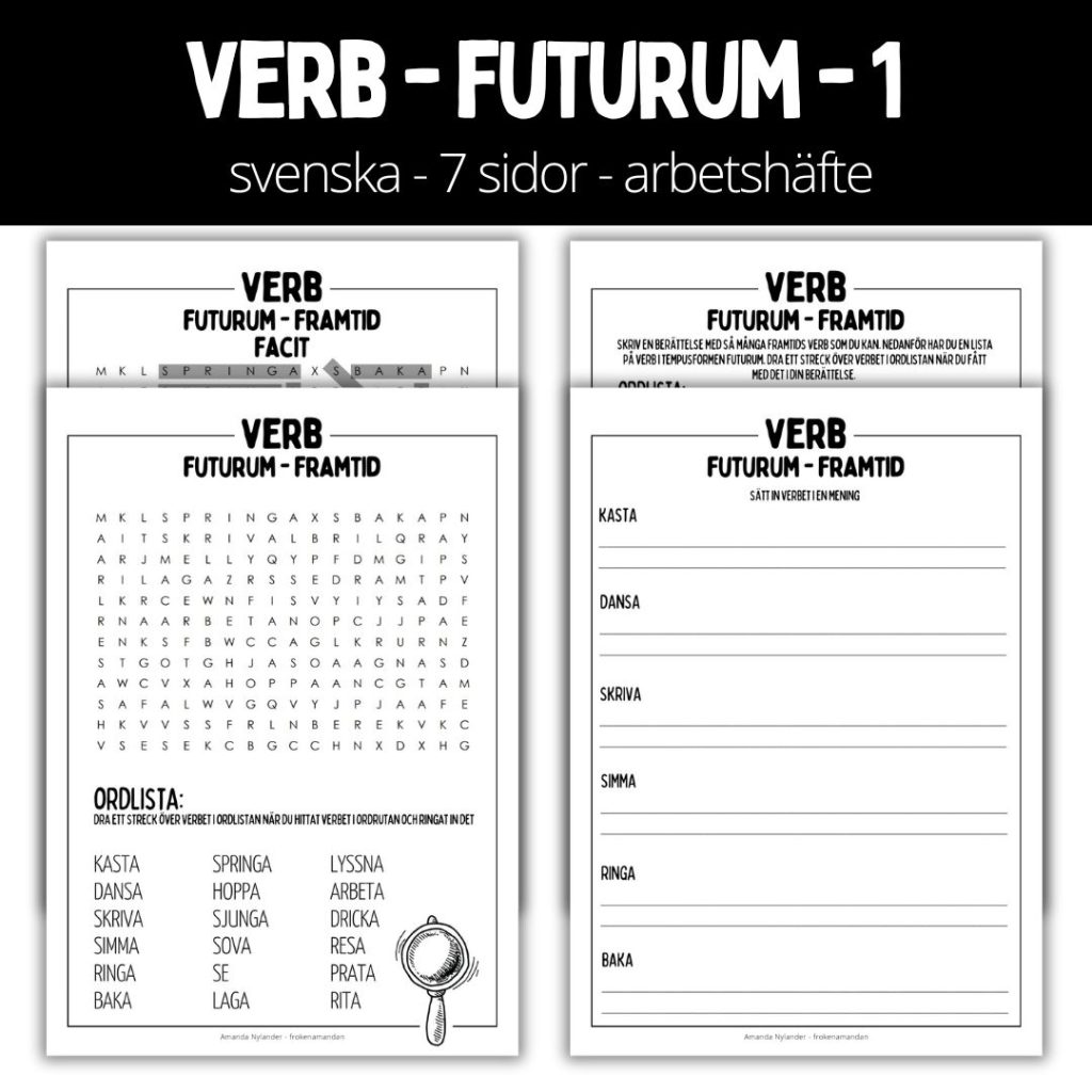 Verb (futurum) – 7 sidor – arbetshäfte