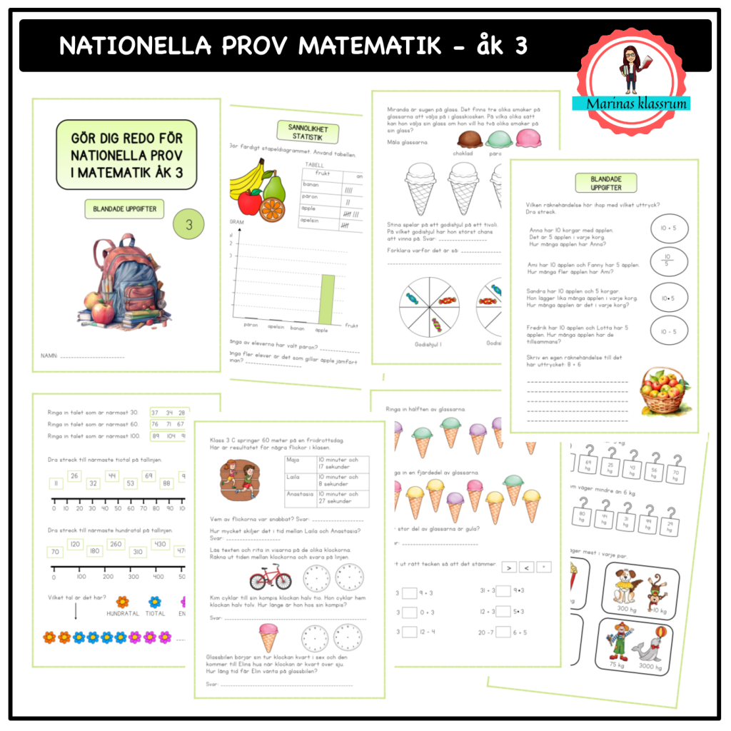 Nationella prov matematik åk 3 – blandade uppgifter