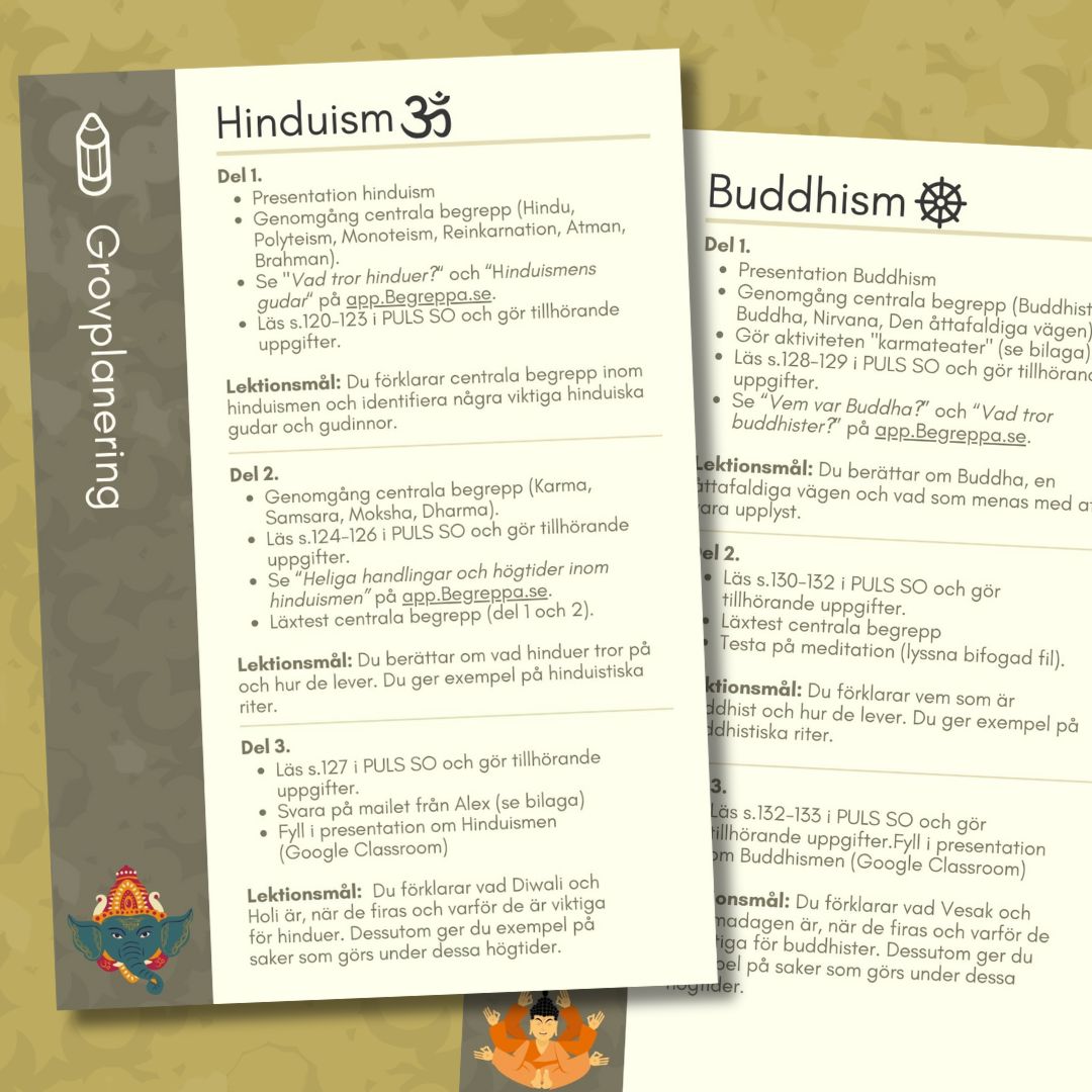 Hinduism & Buddhism (komplett grovplanering + material) baserat på PULS SO.