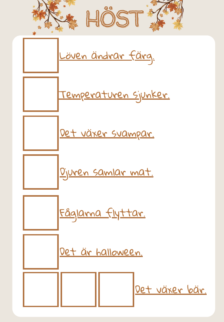 Arbetsblad årstiderna i 4 nivåer