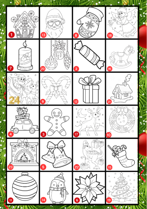 Julkalender / adventskalender färgläggning 2024