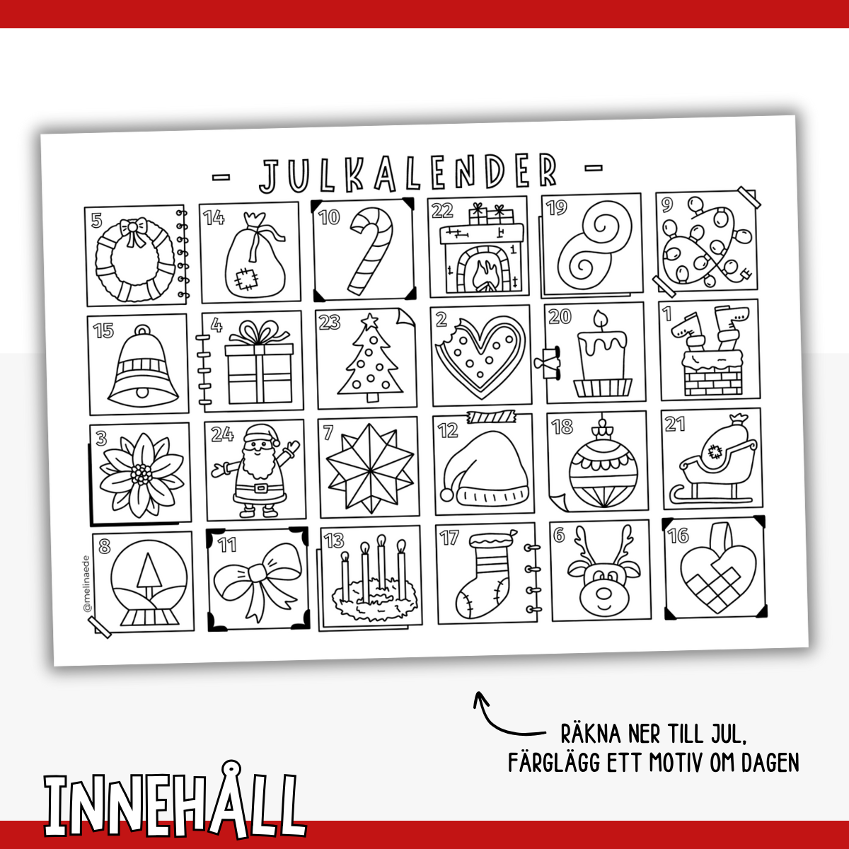 Julkalender - färglägg varje dag julpyssel
