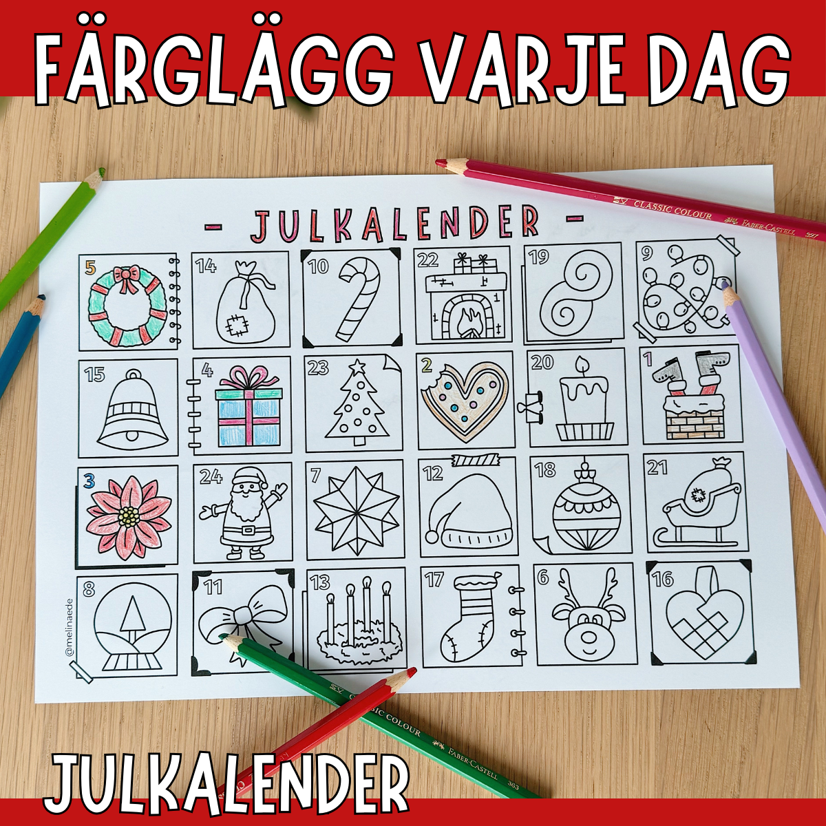 Julkalender - färglägg varje dag julpyssel