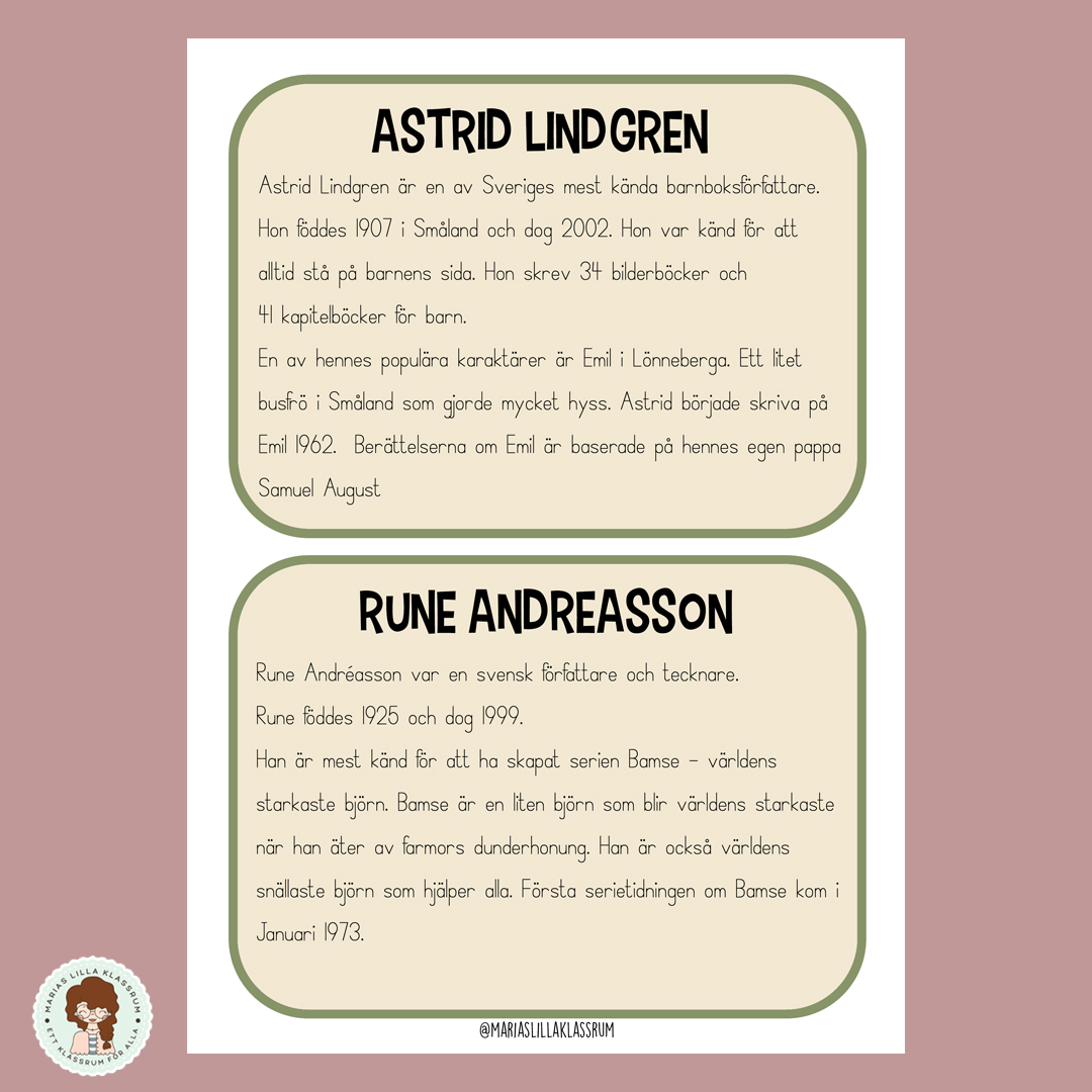 Faktakort - 6 barnboksförfattare