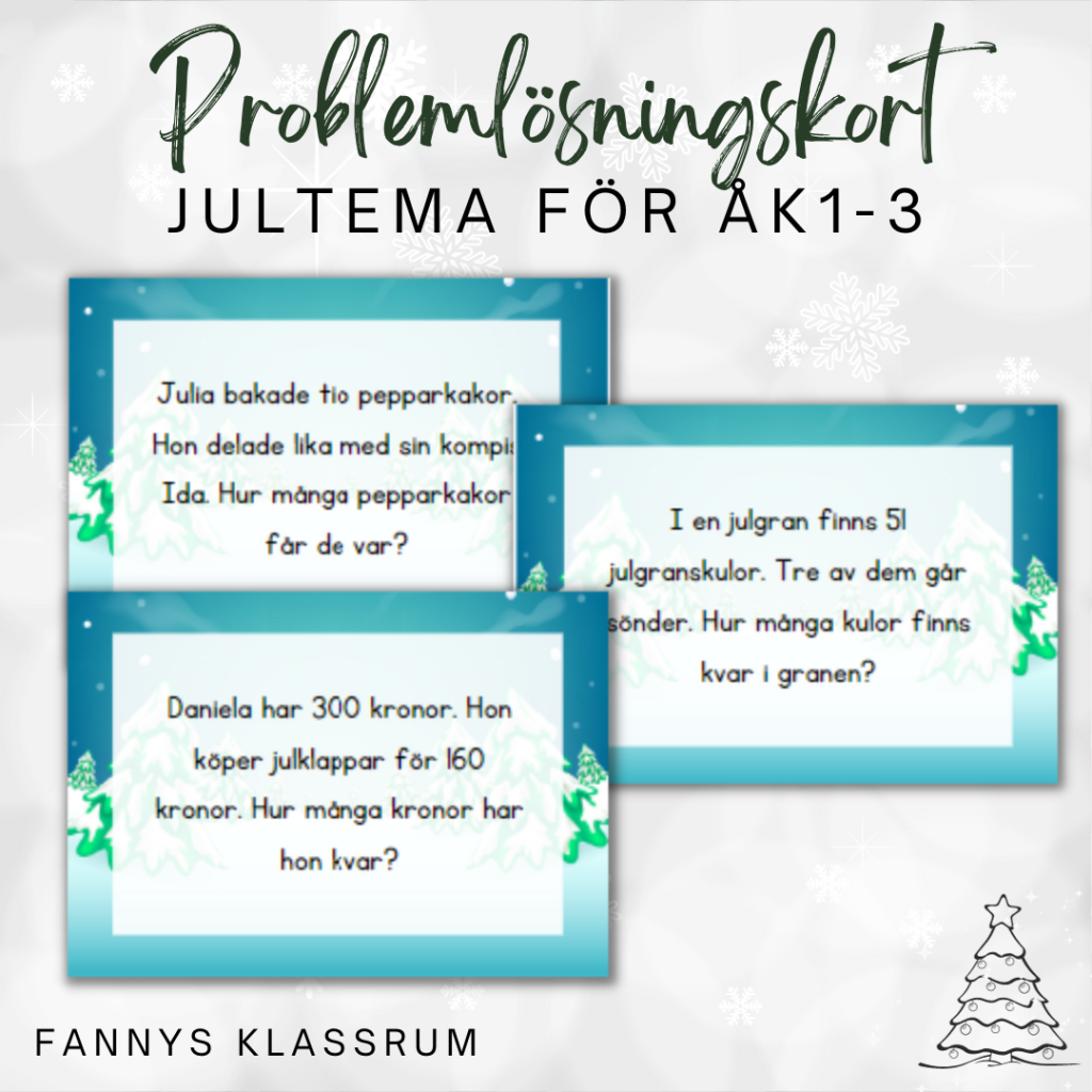 Problemlösningskort julen för åk 1-3
