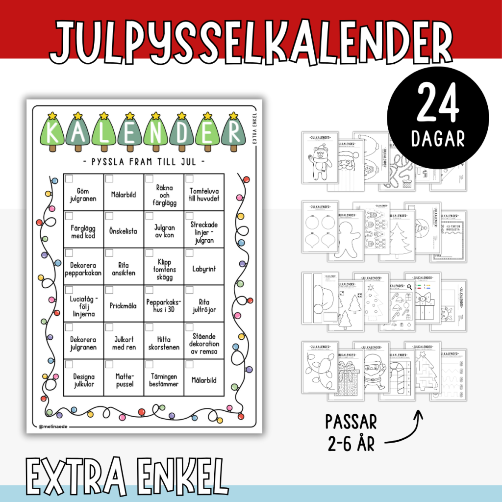 Julkalender – 24 julpyssel, adventskalender (extra enkel)