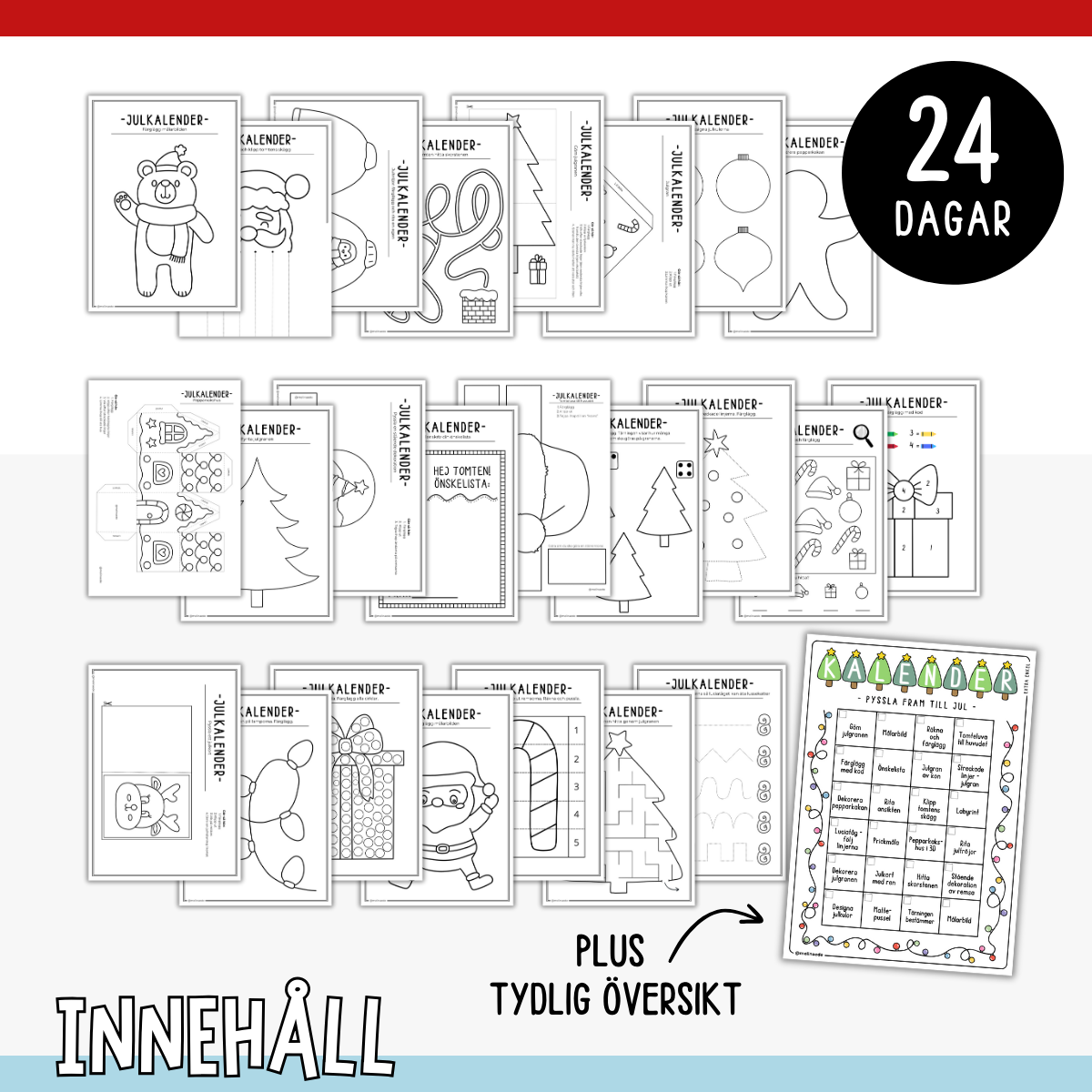 Julkalender - 24 julpyssel, adventskalender (extra enkel)
