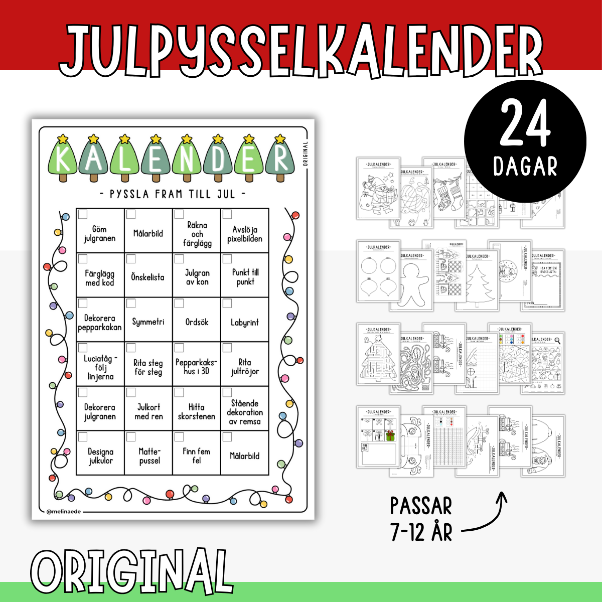 Julkalender - 24 julpyssel, adventskalender (original)