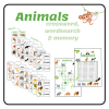 Animals: Crosswords, wordsearch and memory