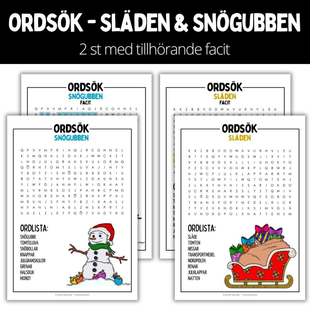 Ordsök – snögubben & släden – 1