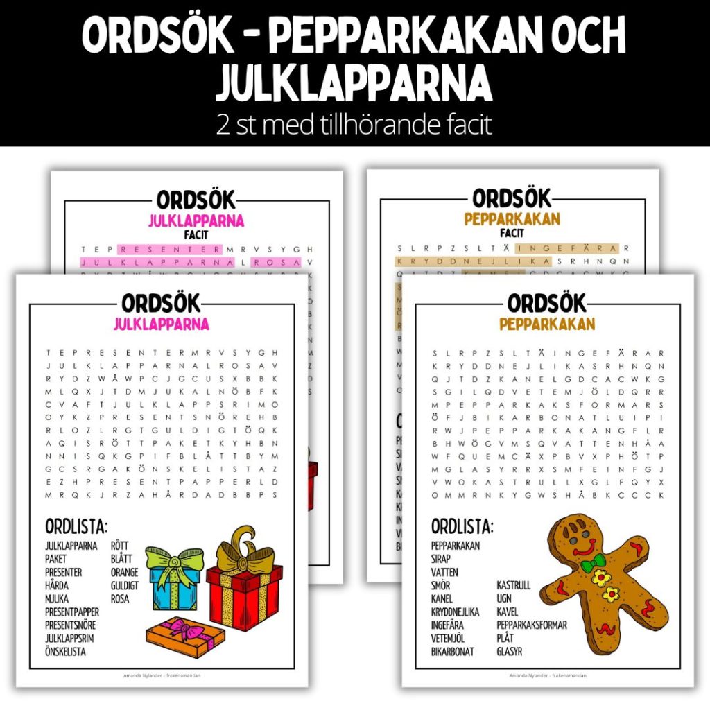 Ordsök – pepparkakan & julklapparna – 1