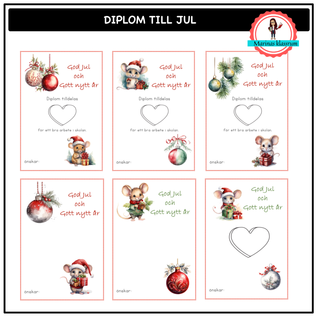 Diplom till jul med julmöss
