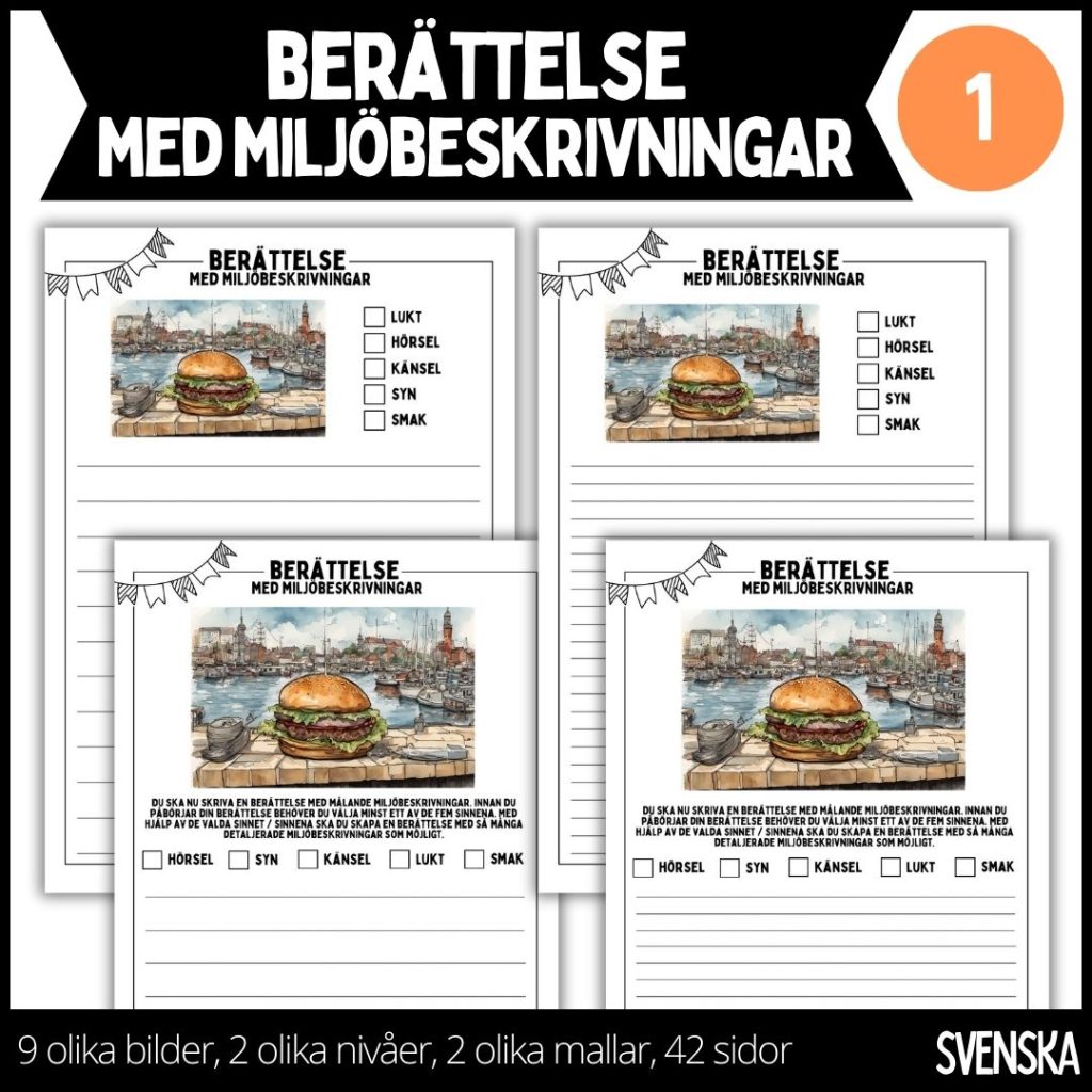 Berättelse med miljöbeskrivningar – 1 – 2 nivåer – 42 sidor
