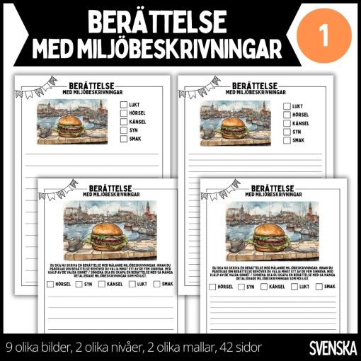 Berättelse med miljöbeskrivningar - 1 - 2 nivåer - 42 sidor