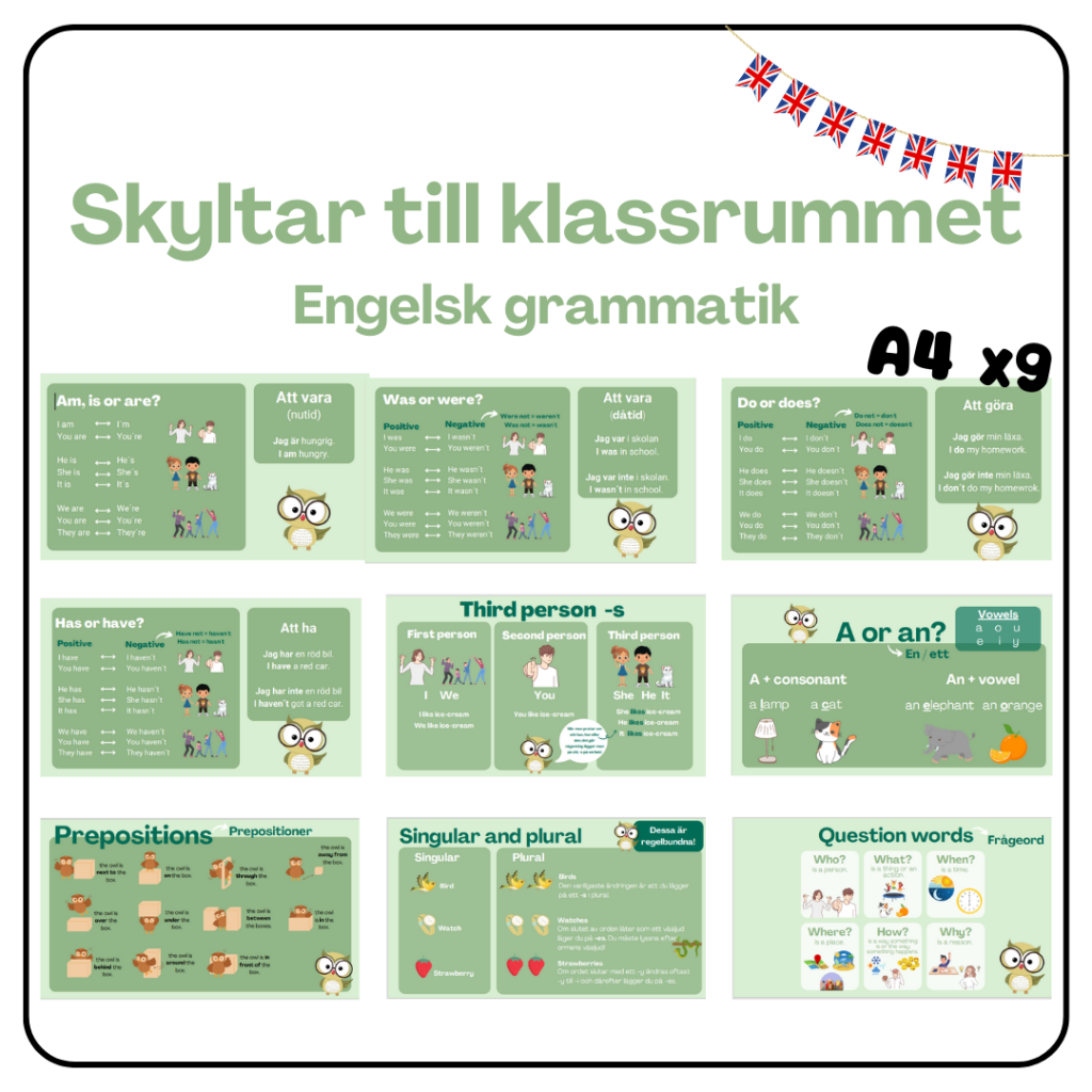 Skyltar till klassrummet (Engelsk grammatik)