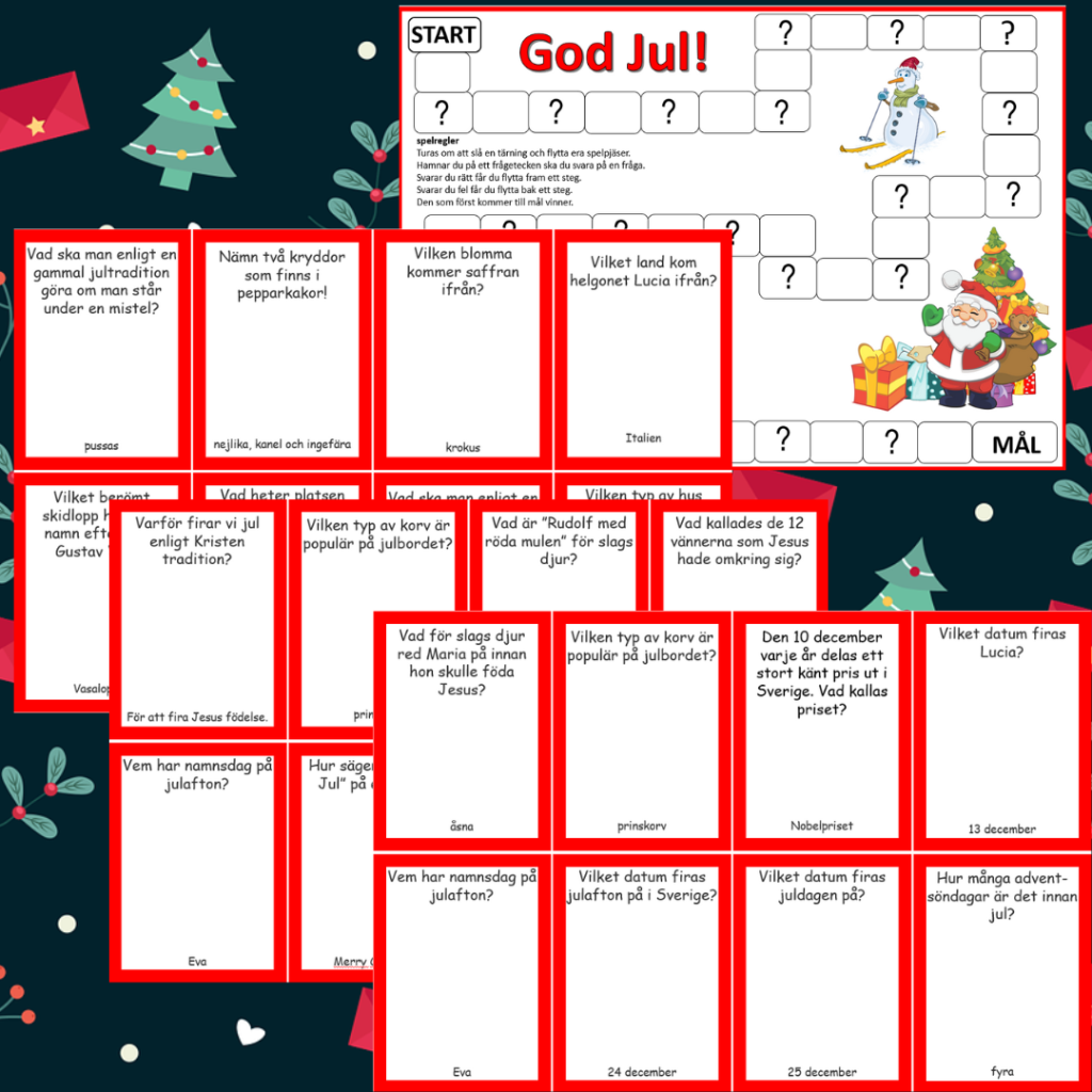 Spel om julen, spelplan och frågekort