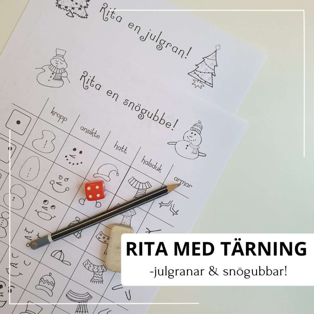 Rita med tärning – snögubbar och julgranar
