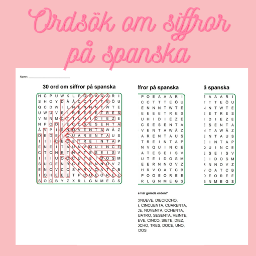 Korsord och ordsök om siffror på spanska