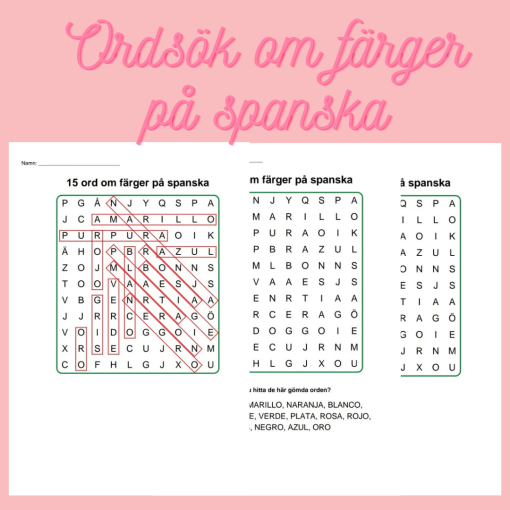 Korsord och ordsök om färger på spanska