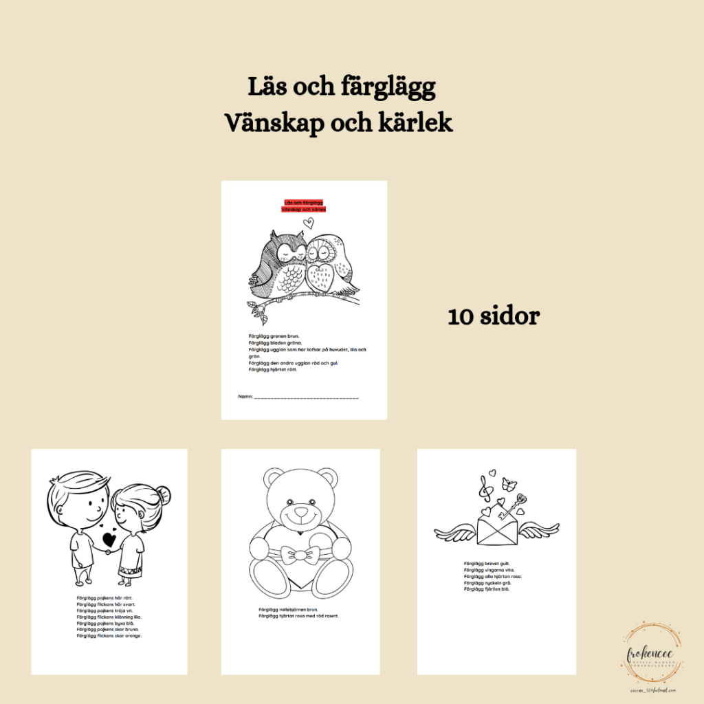 Läs och färglägg – vänskap och kärlek