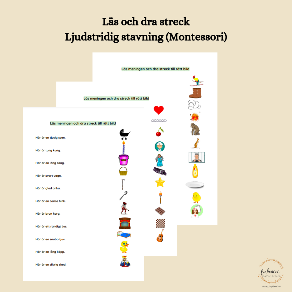 Läs och dra streck – Ljudstridig stavning (Montessori)