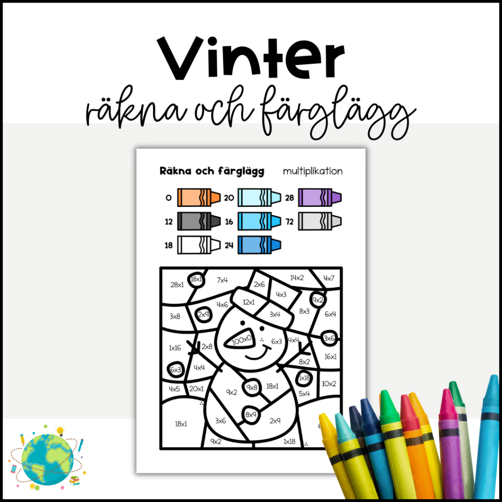 Vinter – Räkna och färglägg multiplikation