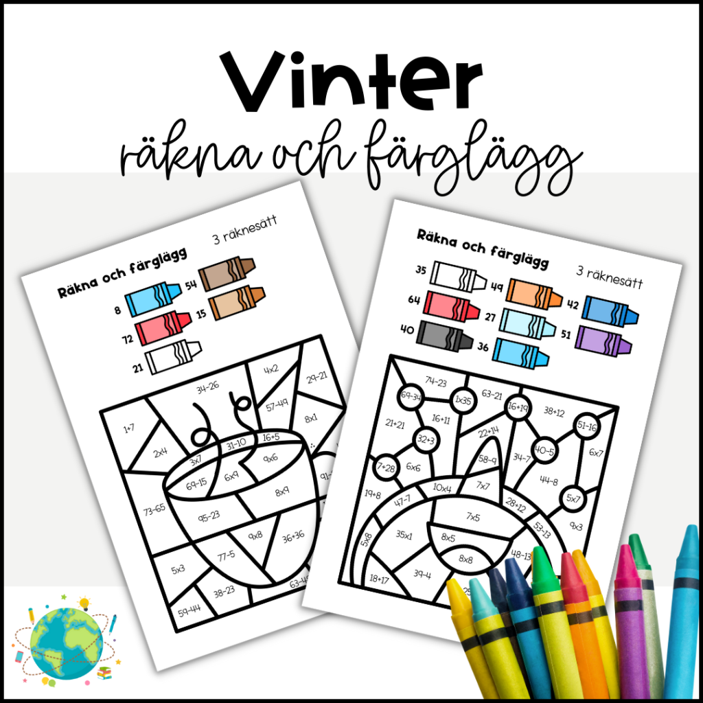 Vinter – Räkna och färglägg 3 räknesätt