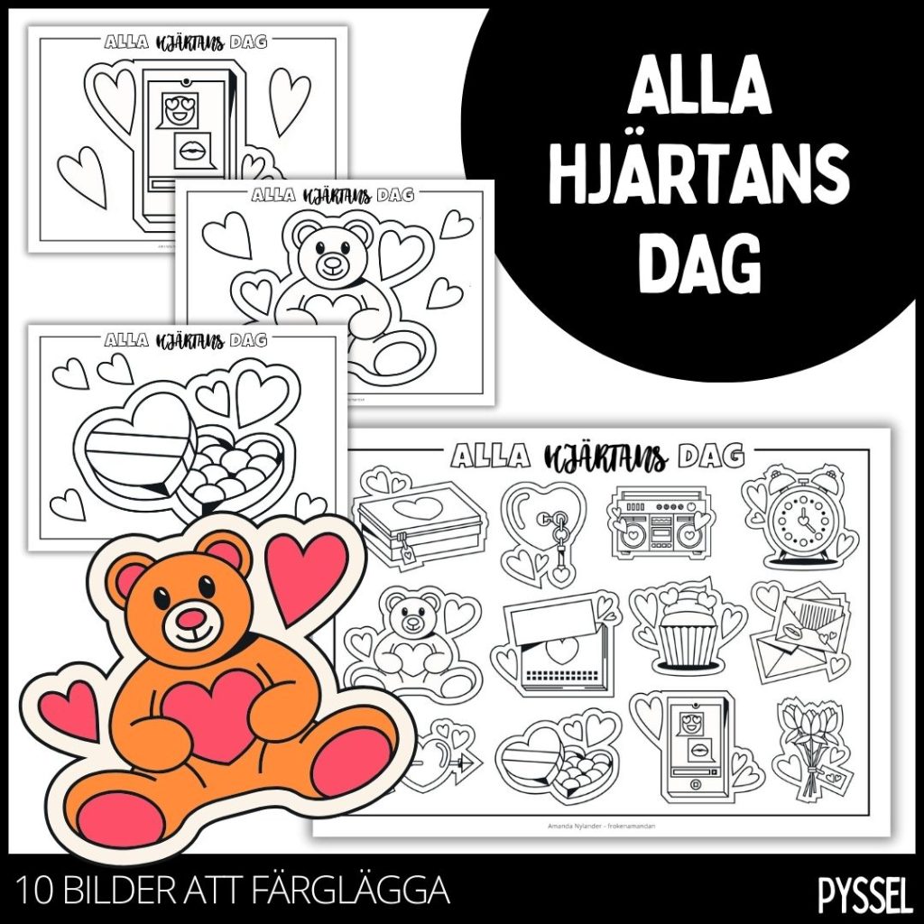 Alla hjärtans dag – bilder att färglägga