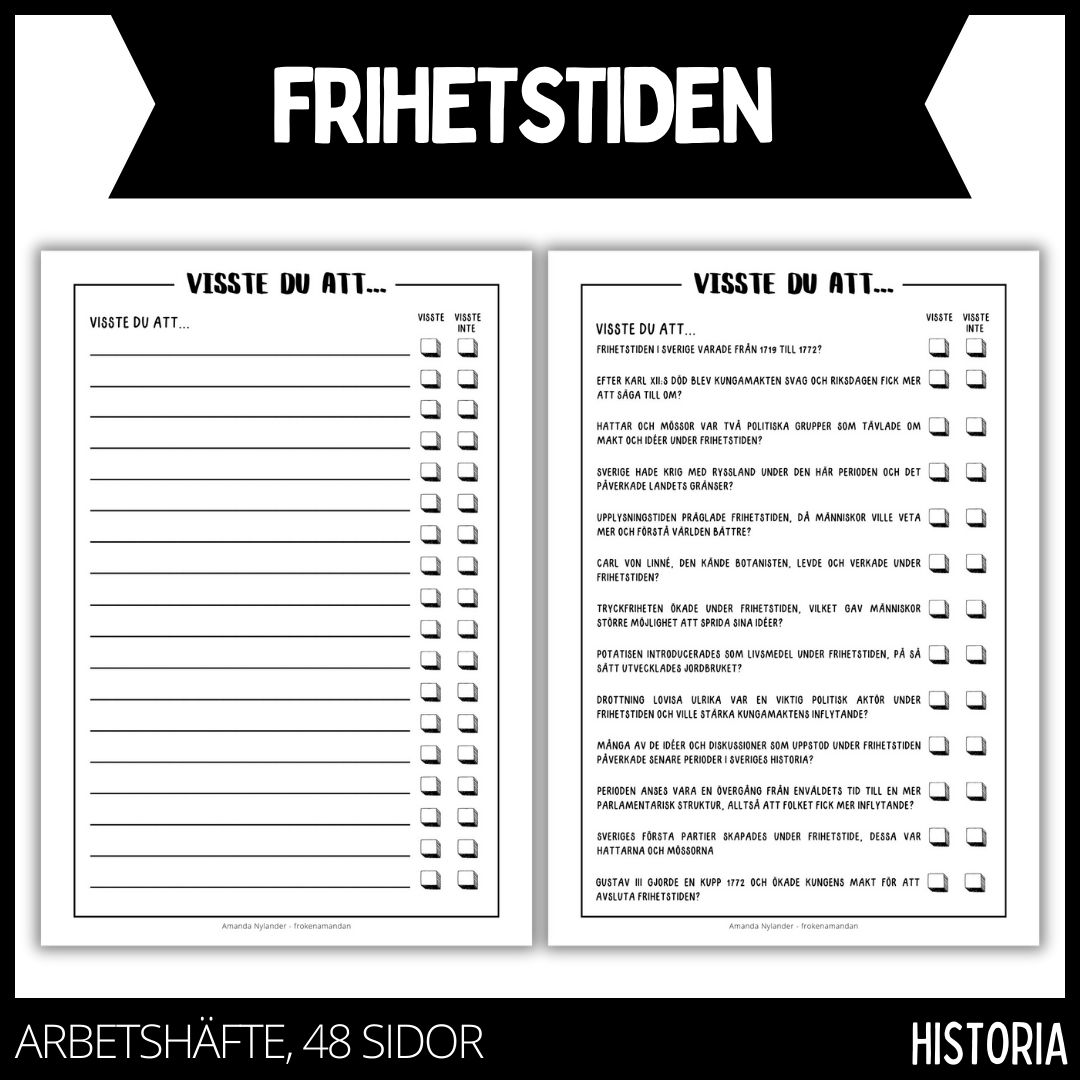 Frihetstiden - arbetshäfte - 48 sidor