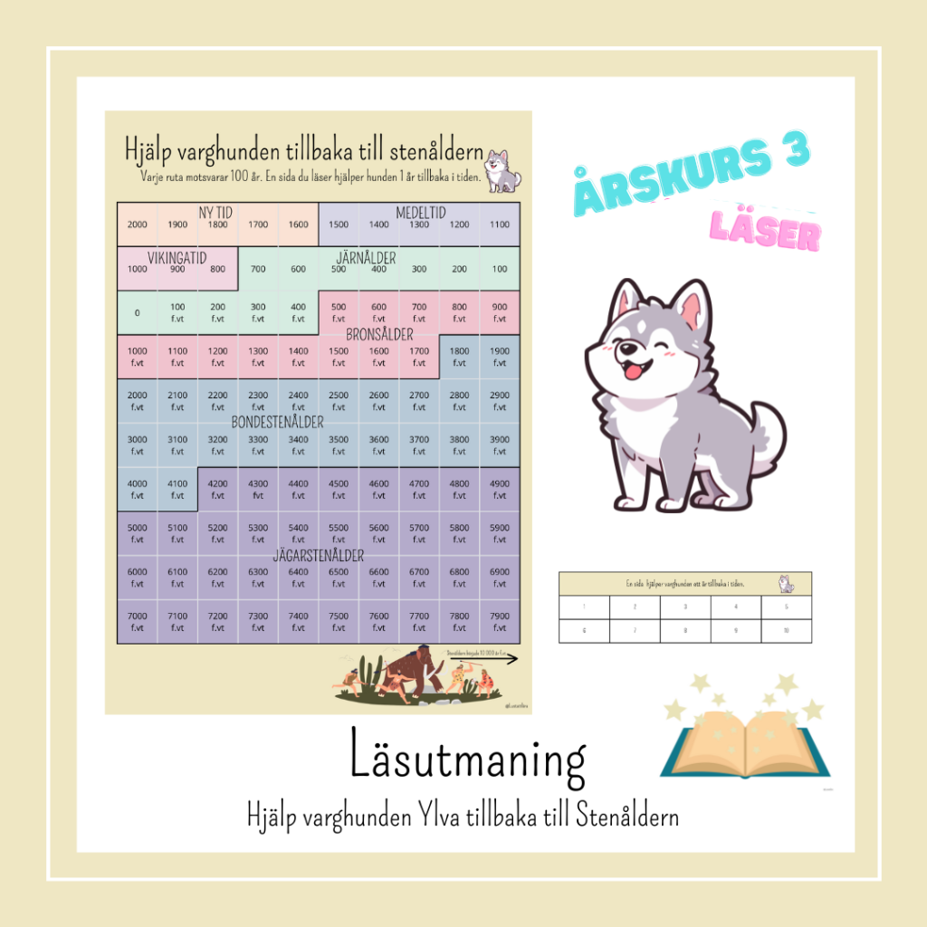 Läsutmaning Forntiden. Hjälp varghunden tillbaka till Stenåldern.